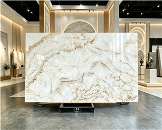 Polished Cristallo Quartzite Slabs For Decor