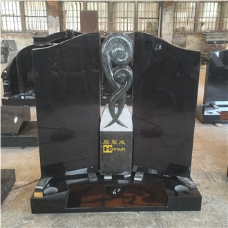 Black Granite Companion Headstone Design Featuring Carved Koru Motif