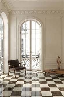 Dark Emperador & Afyon White Marble Checkerboard Tiles