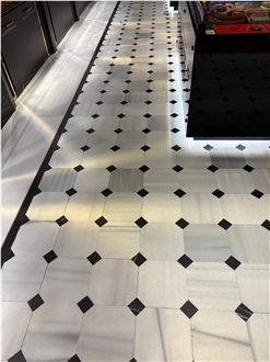 Marmara White & Nero Marquina Marble Octagon Floor Tiles