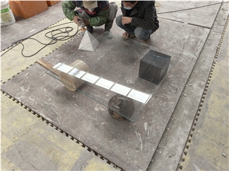 Luxury Coffee Table With Geometric Marble Bases And Glass Top