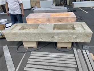 Breccia Botticelli Marble Double Sink Vanity Unit
