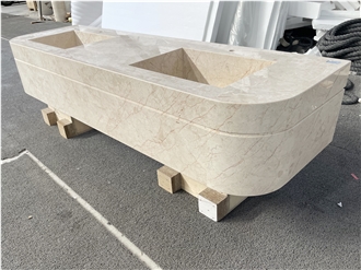 Golden Sunset Marble Curved Double Basin Sink Vanity Unit