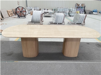 Mexican Super White Travertine Dining Curved Table Tops