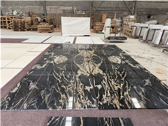 Cosmic Gold Black Granite Slabs