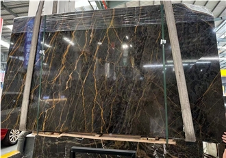 Polished Black Nero Port Laurent Marble Slabs For Walls