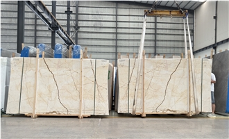 Polished Bookmatched Beige Sofita Gold Marble Slabs For Wall