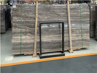 Polished Silver Grey Travertine Slabs For Walls And Floors