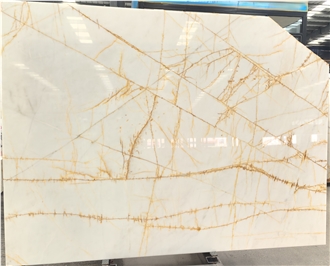 Polished White Greece Drama Gold Marble Slabs