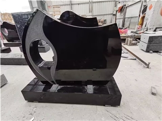 Black Granite  Engraved  Headstone With Hole