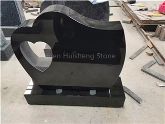 Black Granite Heart Hole Headstone