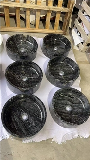 Ancient Wood Grain Marble Round Vessel Basins