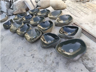 Natural River Stone Wash Basins For Villa Hotel Bathroom Use