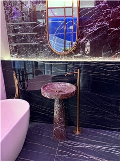 Natural Rosso Levanto Marble Pedestal Sink For Bathroom