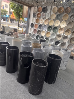 Polished Black Marble Bathroom Pedestal Wash Basins