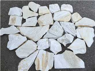 White Quartzite Stone Crazy Pavers Driveway, Wall