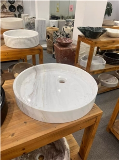 Wholesale Handcrafted Volakas White Marble Round Basin