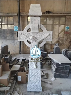 Celtic Cross Monument In Carrara White Marble