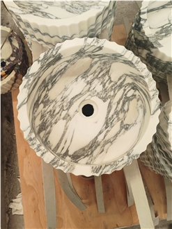 Italy Arabescato White  Round Marble Wash Basin