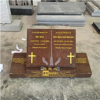 Imperial Red Granite Open Book Memorial Headstone