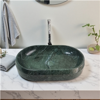 India Green Marble Oval Vessel Sink