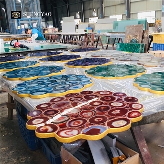 Customized Plum Blossom Red Agate Solid Surface Table Tops