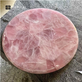 Rose Quartz Gemstone Round  Solid Surface Table Tops