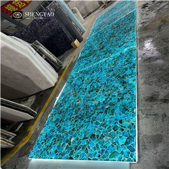 Translucent Blue Apatite Semiprecious Stone Slabs For Wall