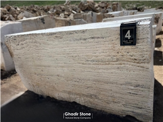 White Titanium Travertine Blocks- White With Black Lines