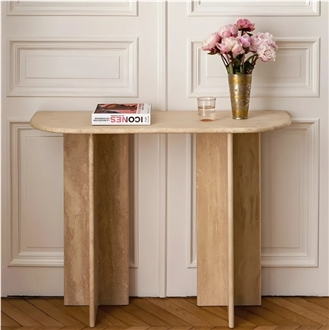 Classic Travertine Vein Cut Console Table