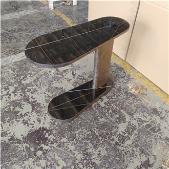 Laurent Black Gold Marble Side Table For Hotel Bedroom
