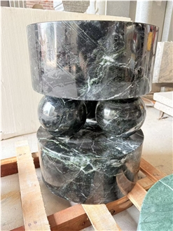 Italy Parada Green Marble Round Bedside Tables