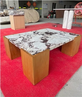 Bespoke Calacatta Viola Marble Coffee Table With Wooden Legs