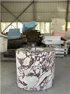 Italian Calacatta Marble Round Freestanding Bathroom Wash Basin