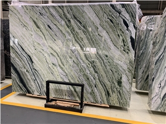Honed Green Chinese Verde Prato Marble Slabs For Floors