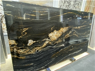 Polished Brazilian Black Fusion Granite Slabs For Walls