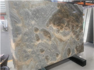 Polished Iranian Gold Blue Jade Onyx Slabs For Walls