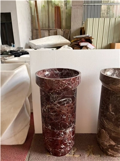 Custom Rosso Lepanto Marble Pedestal Sink For Bathroom