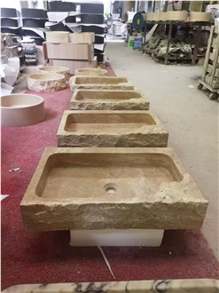 Natural Beige Travertine  Rough Edge Rectangle Wash Basin