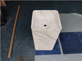 Volakas Marble Pedestal Sink For Hotel Bathroom
