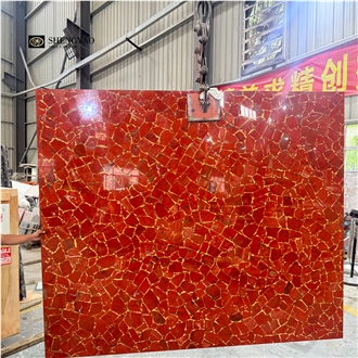 Custom Luxury Red Ruby Gold Leaf Inlay Gemstone Wall Panels