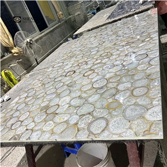 Light White Granite Beige  Agate Gemstone Slabs