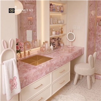 Pink Crystal Rose Quartz Bathroom  Vanity Tops