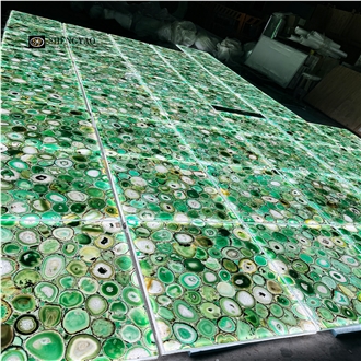 Restaurant Floor Backlit Green Agate Semiprecious Stone Tile