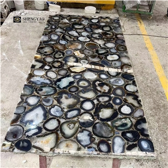 Solid Surface Polished Grey Agate Semiprecious Stone Slabs
