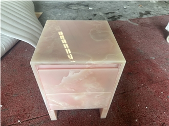 Ntural Stone Pink Onyx Nightstand Table