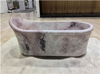 Natural Rainbow Rose Marble Freestanding Bathtub