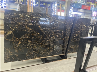 Italy Black Portoro Marble Polished Slabs Tiles