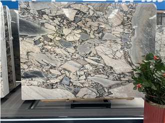 Polished Blue Chinese Elephant White Marble Slabs For Floors
