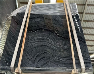 Polished Chinese Black Wooden Marble Slabs For Floors